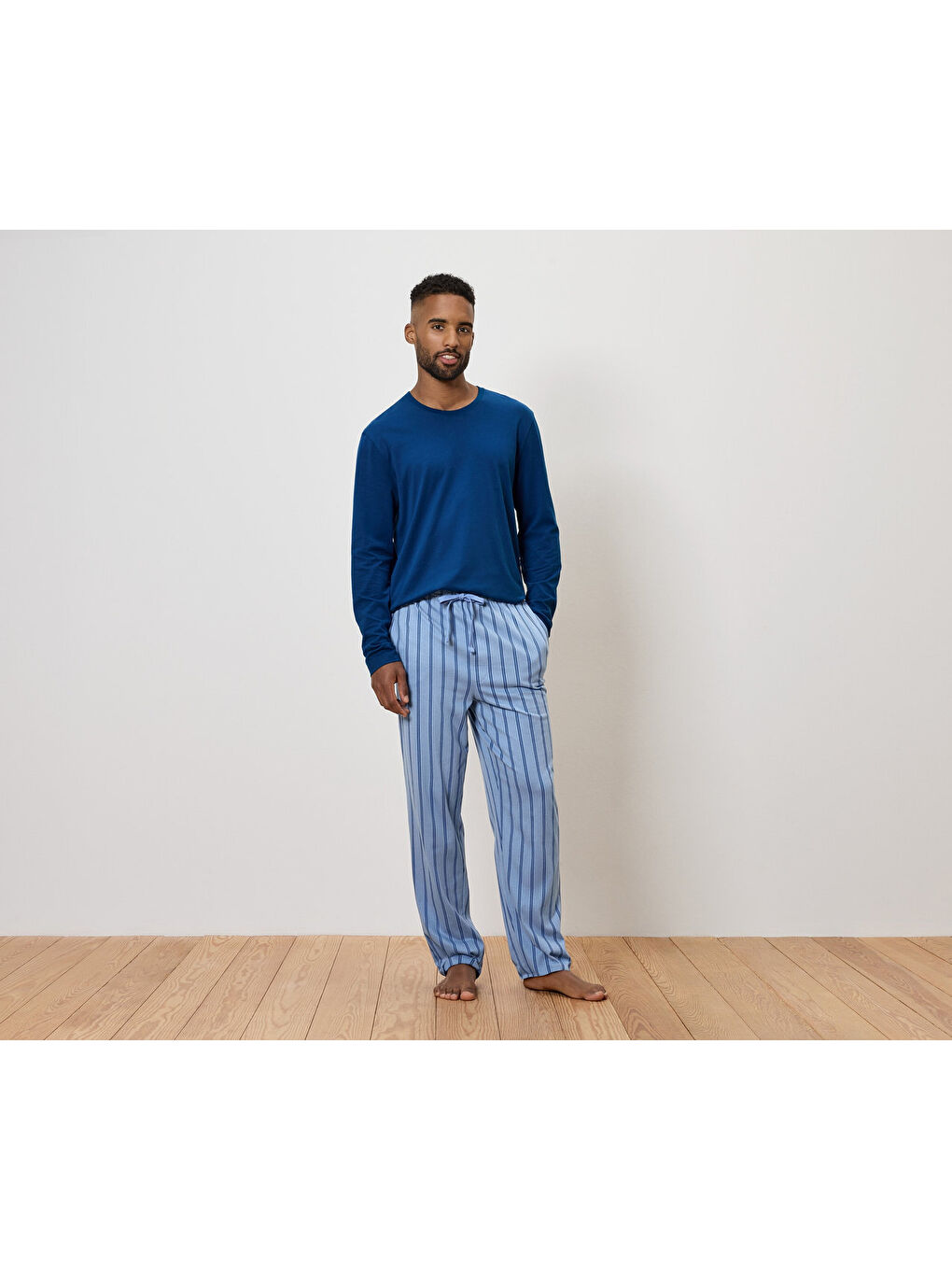 Erkek Pijama Takımı, Mavi/Çizgili