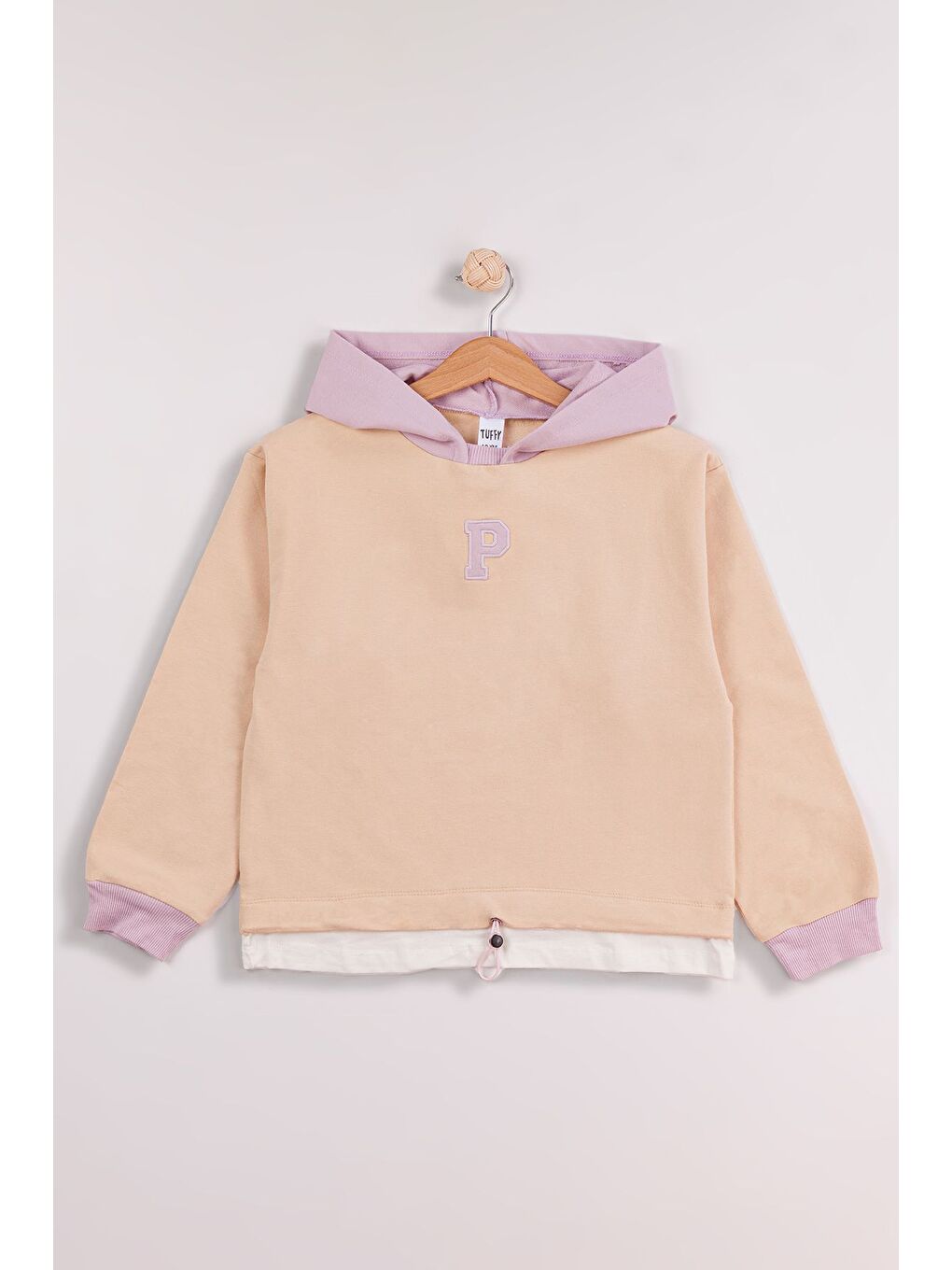 Ekru Kız Çocuk Orta Kalınlıkta P Nakışlı Kapüşonlu Sweatshirt