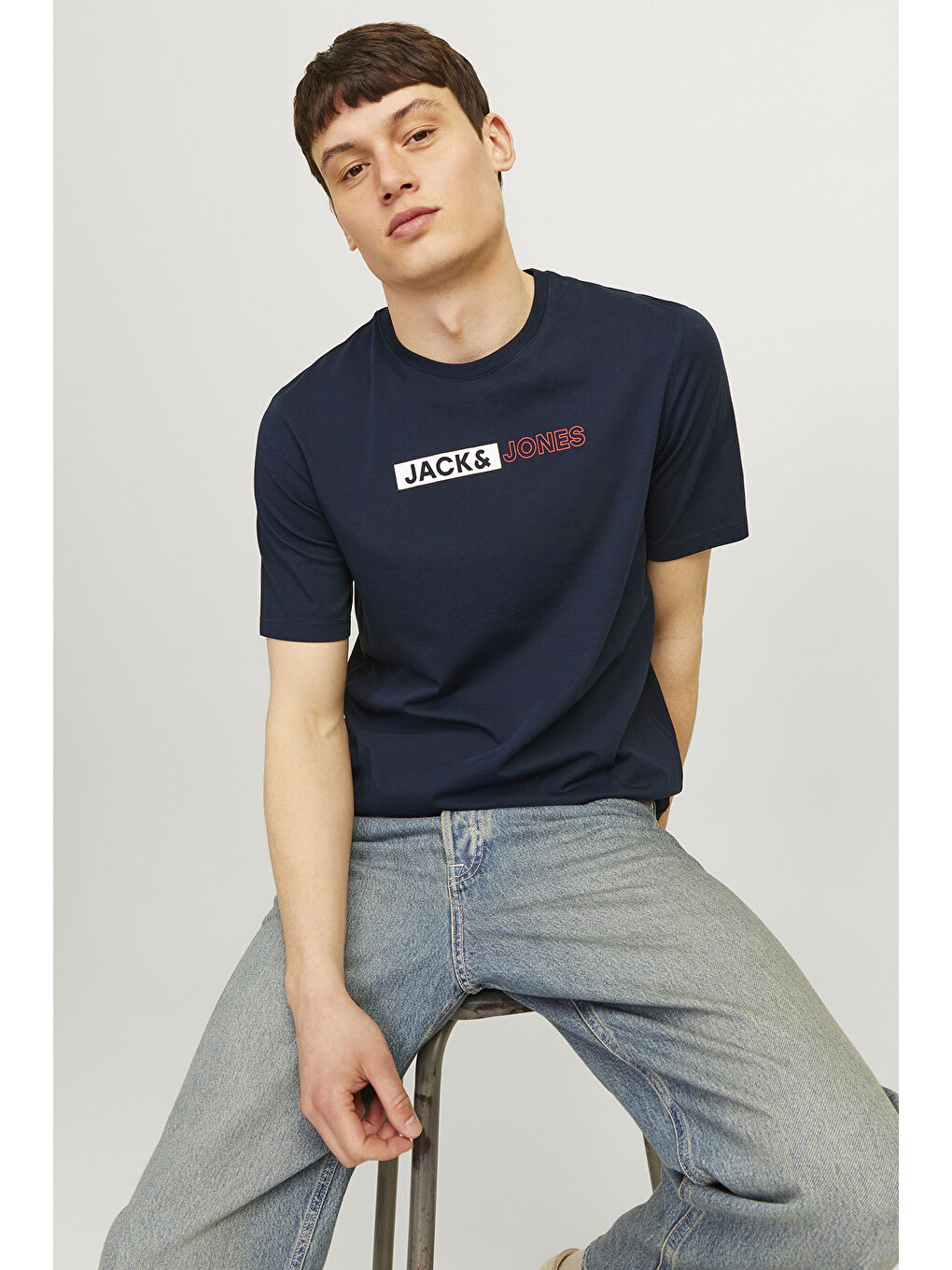 Lacivert Pamuklu Slim Fit Bisiklet Yaka  Erkek Tişört 12233999