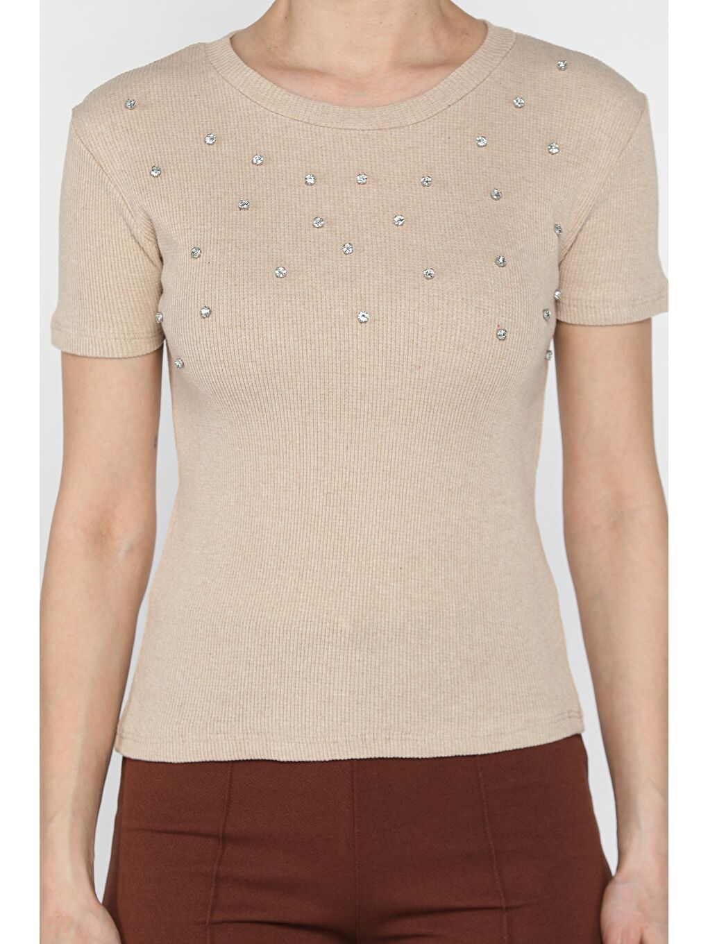 Bej Taşlı Kadın Kaşkorse Bluz-3
