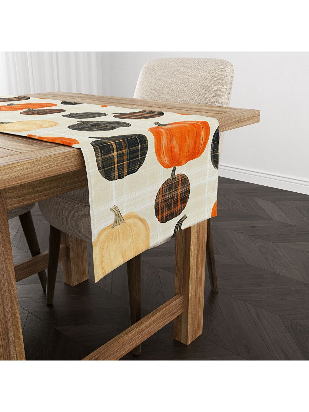 Karışık Sonbahar Desenli 40x140 cm Kadife Masa Örtüsü Runner