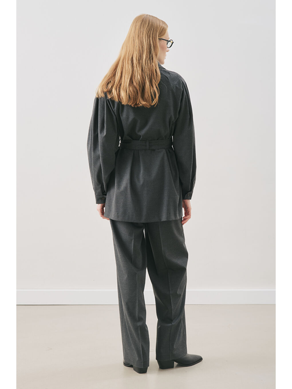 Geniş Kol Kemerli Gömlek Antrasit-5