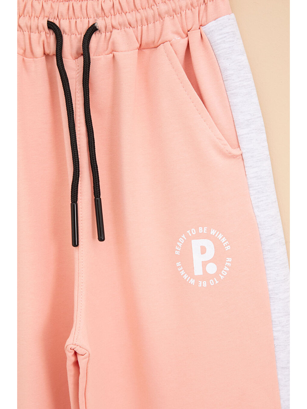 Pembe Somon Garnili Geniş Paça Kız Çocuk Beli Lastikli Eşofman Altı 20616-1