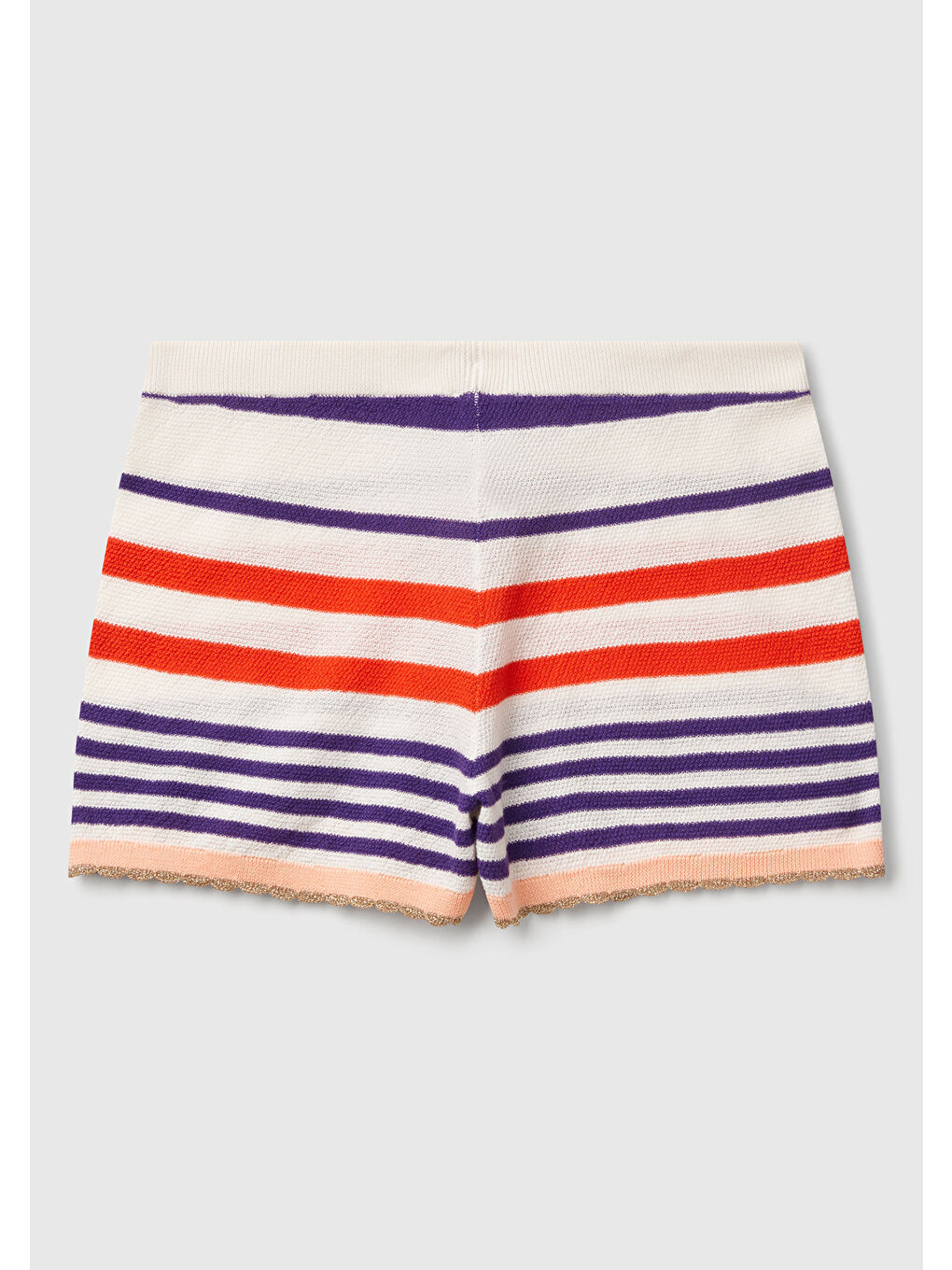 Kadın Mor Pamuk Karışımlı Çizgili Paça Detaylı Triko Şort-3