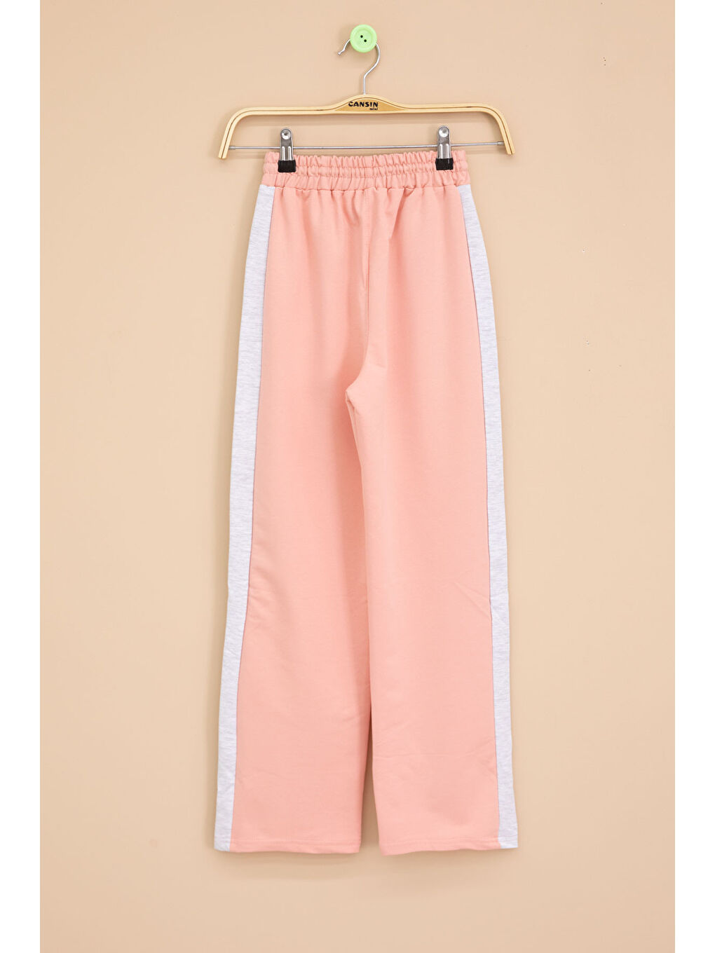 Pembe Somon Garnili Geniş Paça Kız Çocuk Beli Lastikli Eşofman Altı 20616-2