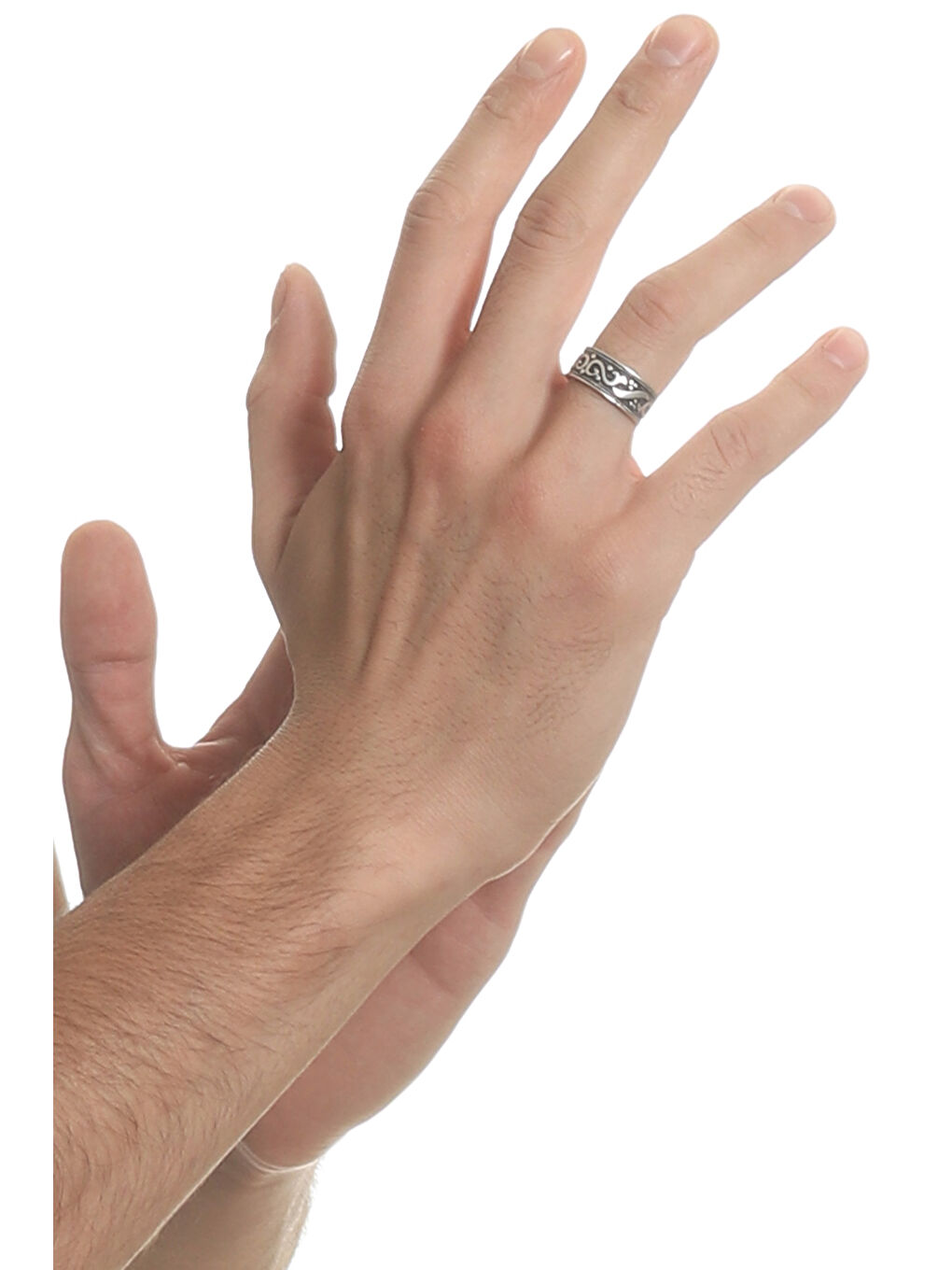 Gri Erkek Antik Gümüş Kaplama Ayarlanabilir Otantik Desenli Yüzük-2