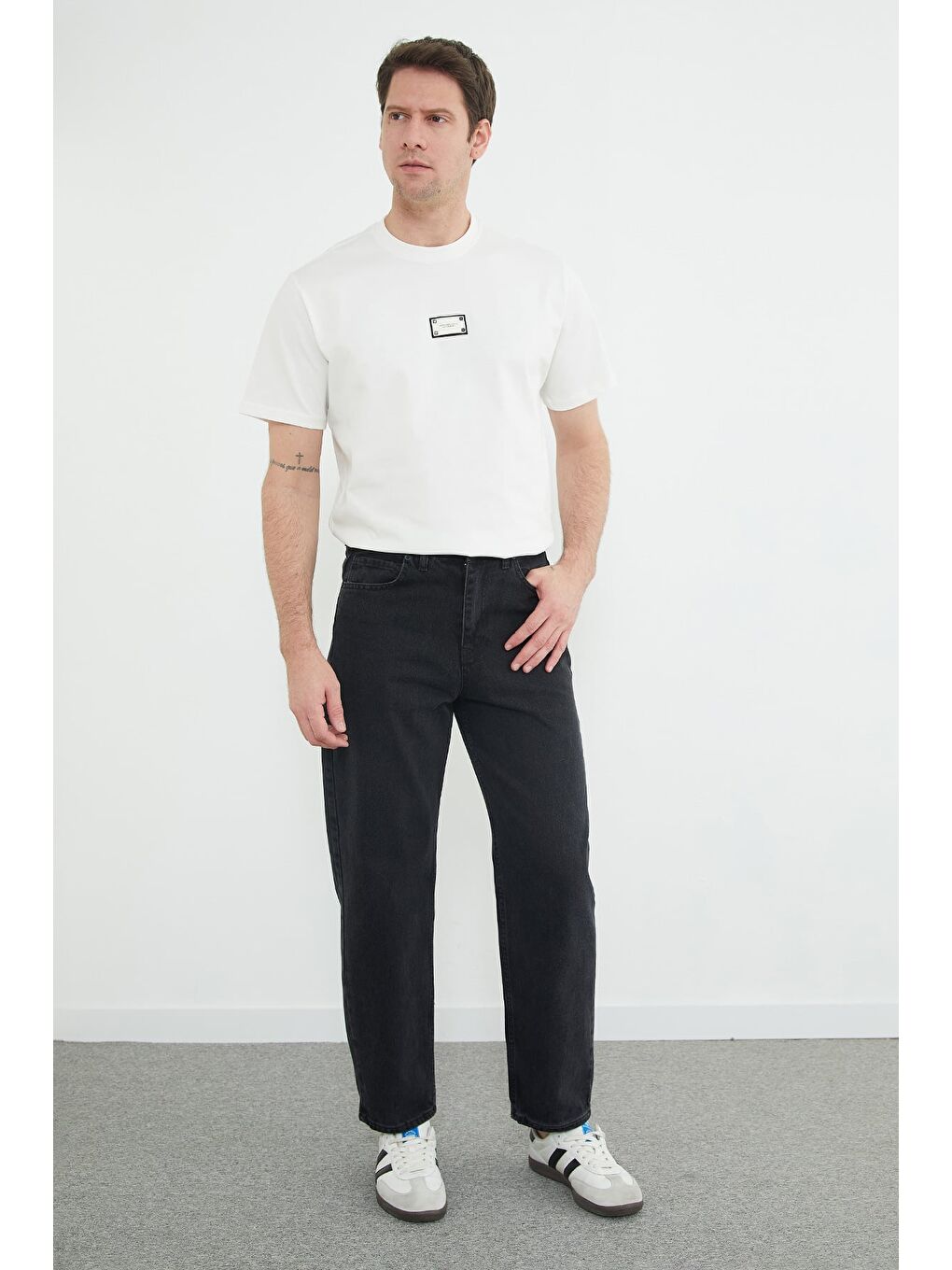 Gri Fermuarlı Baggy Jean-3