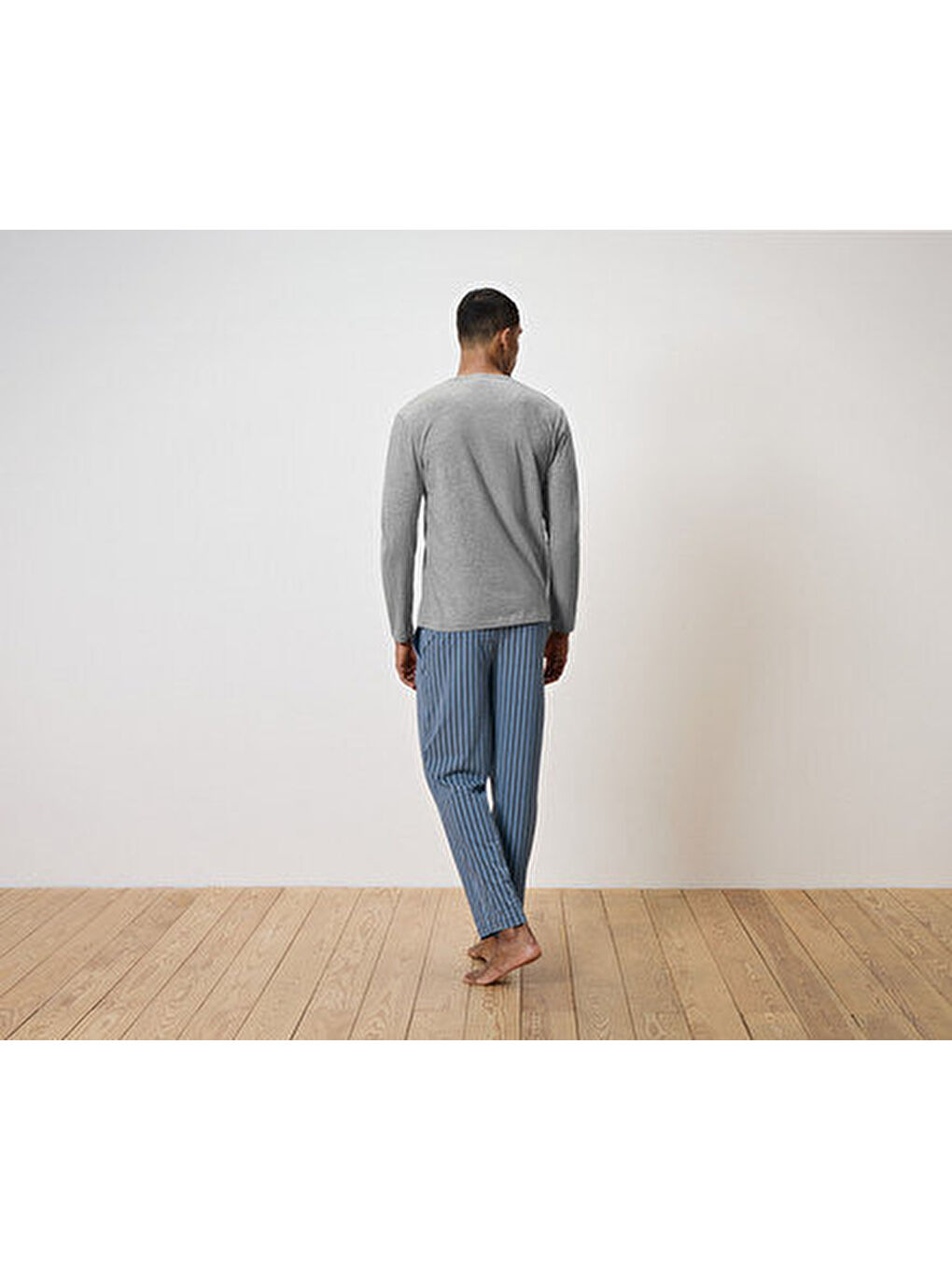 Gri Erkek Pijama, Single Jersey, Henley-1