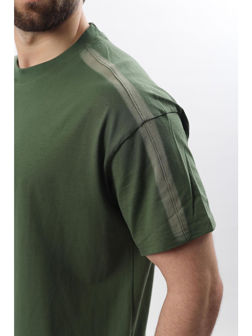 Haki Bisiklet Yaka Baskılı Erkek %100 Pamuk Tişört E7110-2