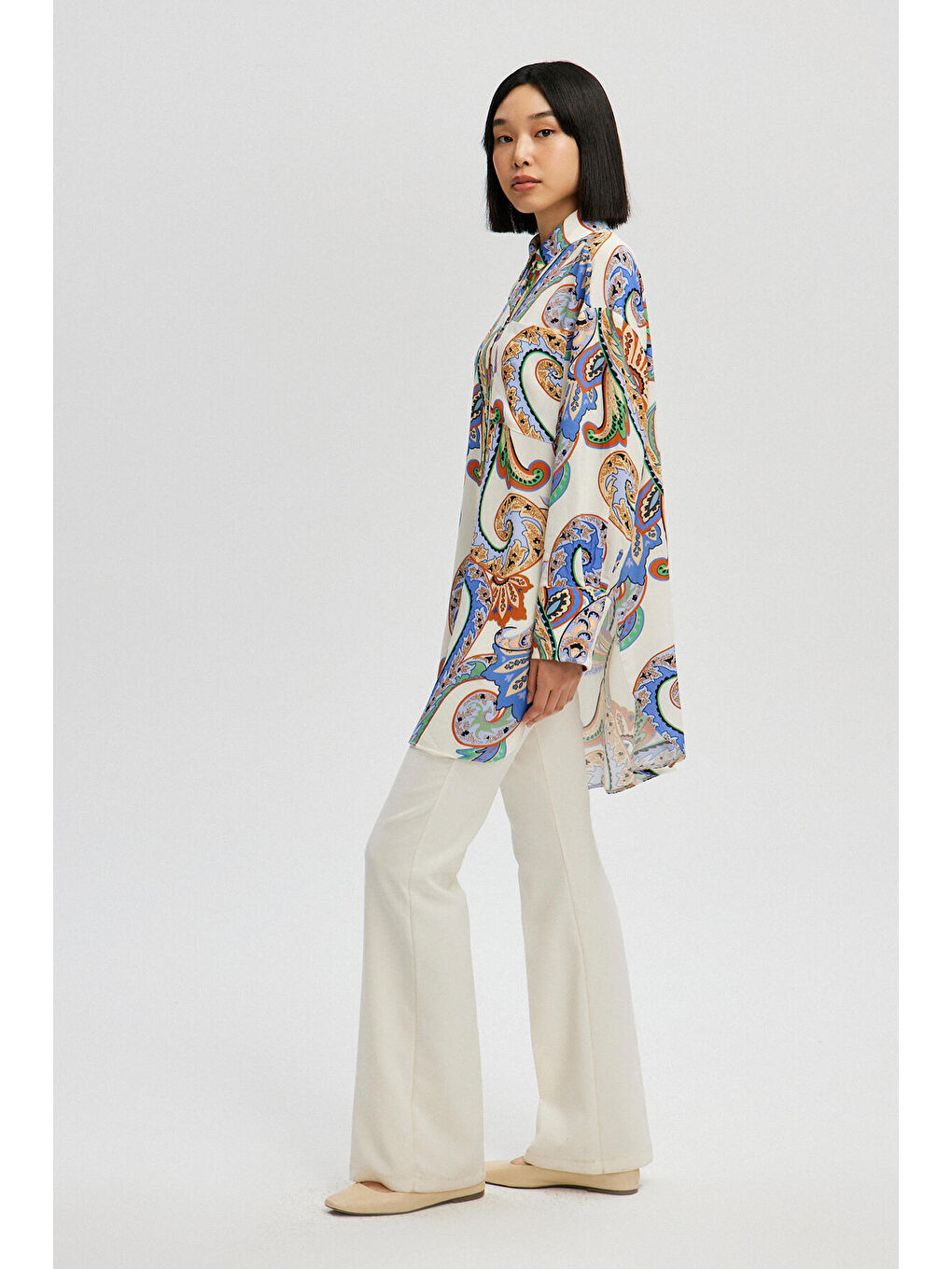 Bej Şal Desenli Viskon Gömlek-2