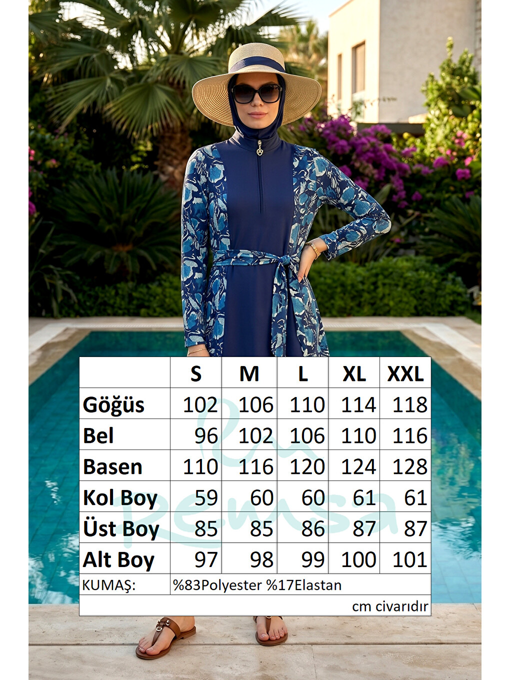 Büyük Beden Spor Elastan Bağlama Detay Tam Kapalı Tesettür Mayo 6502 Koyu Lacivert01-1
