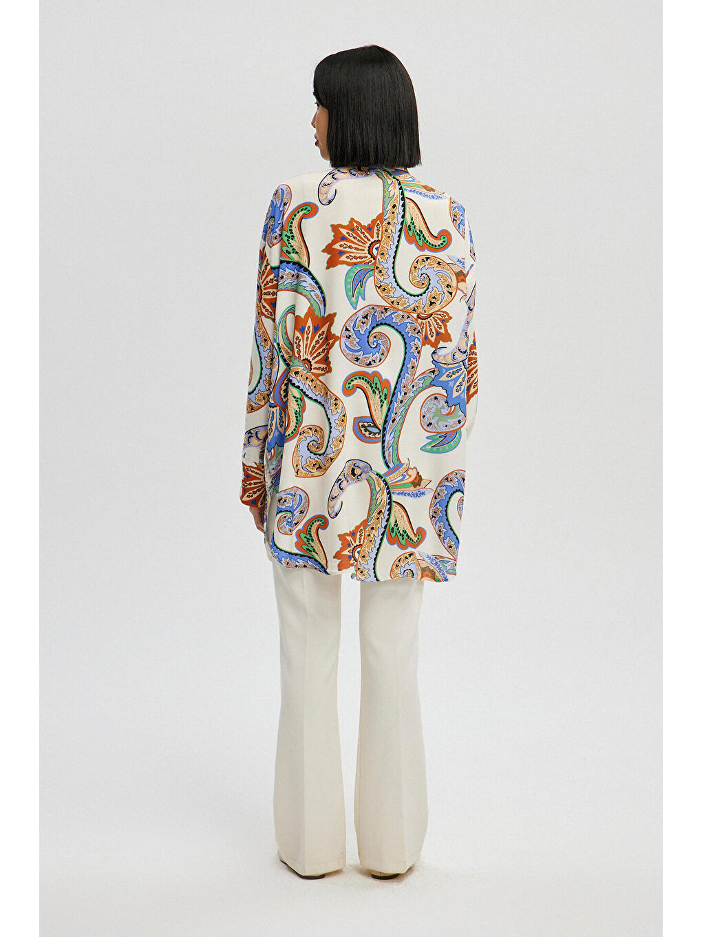 Bej Şal Desenli Viskon Gömlek-3