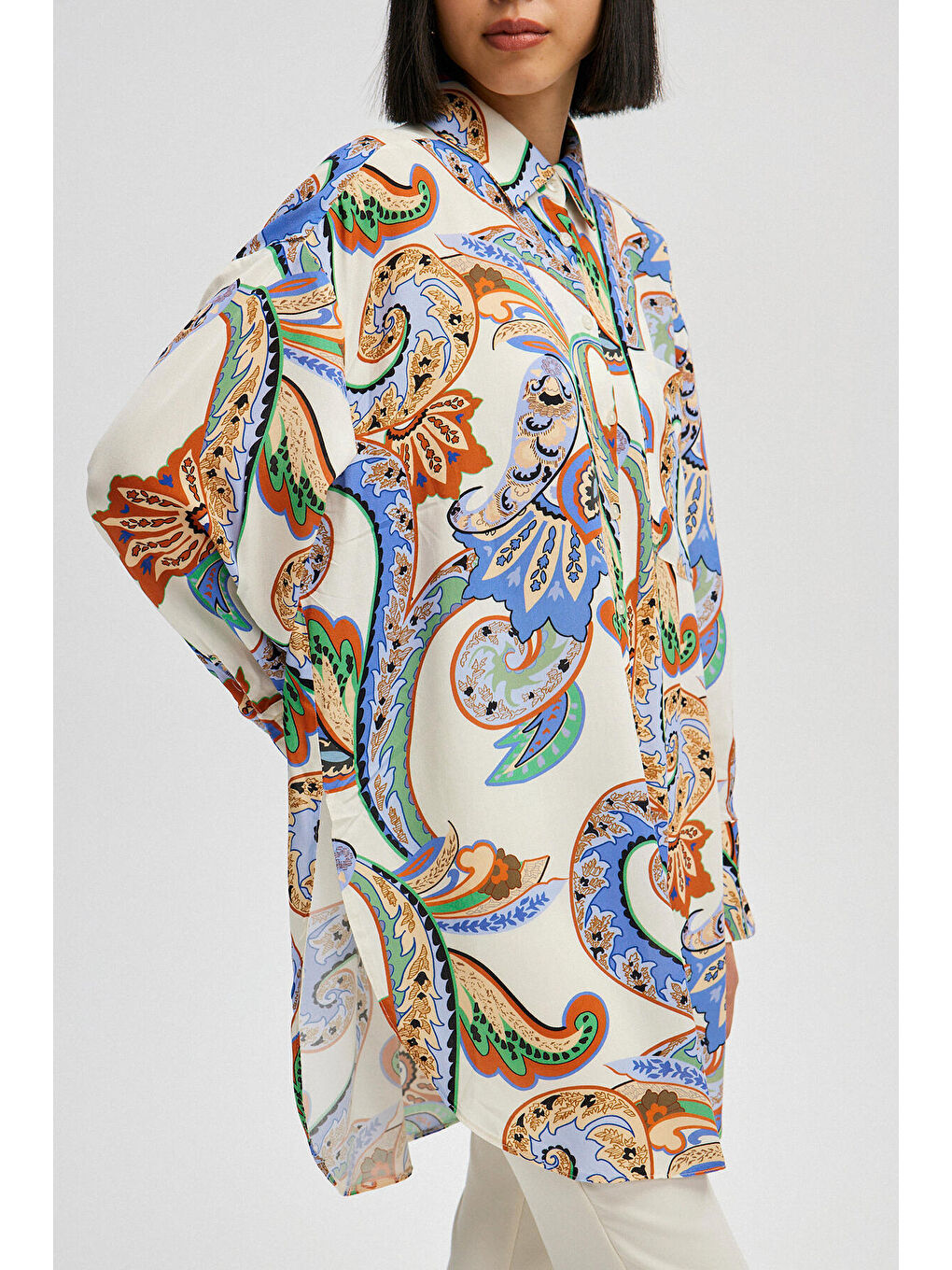 Bej Şal Desenli Viskon Gömlek-4