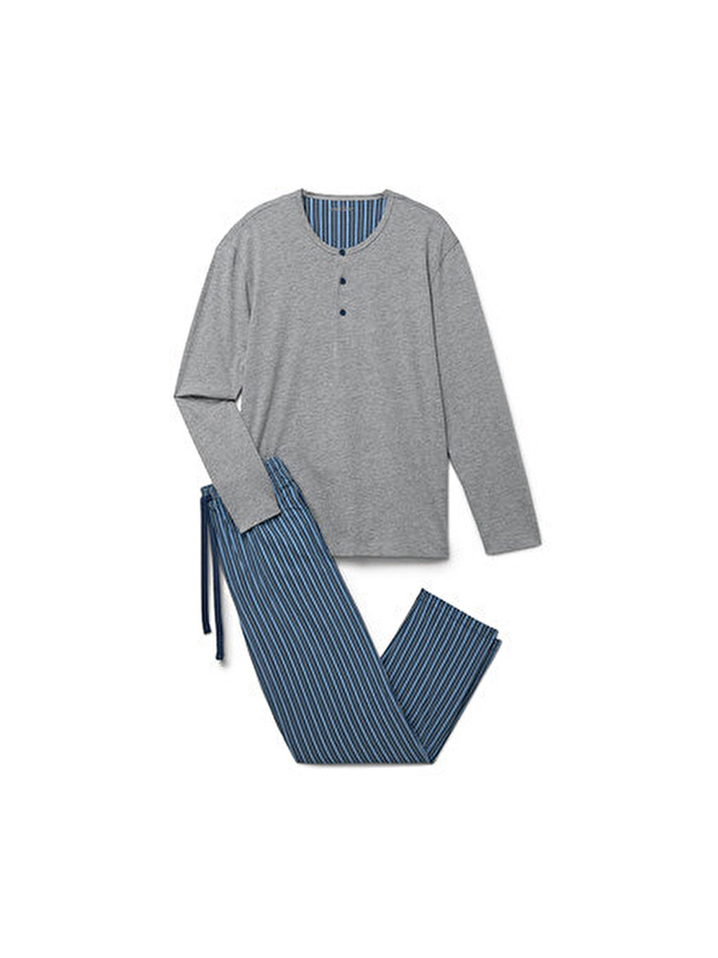 Gri Erkek Pijama, Single Jersey, Henley-2