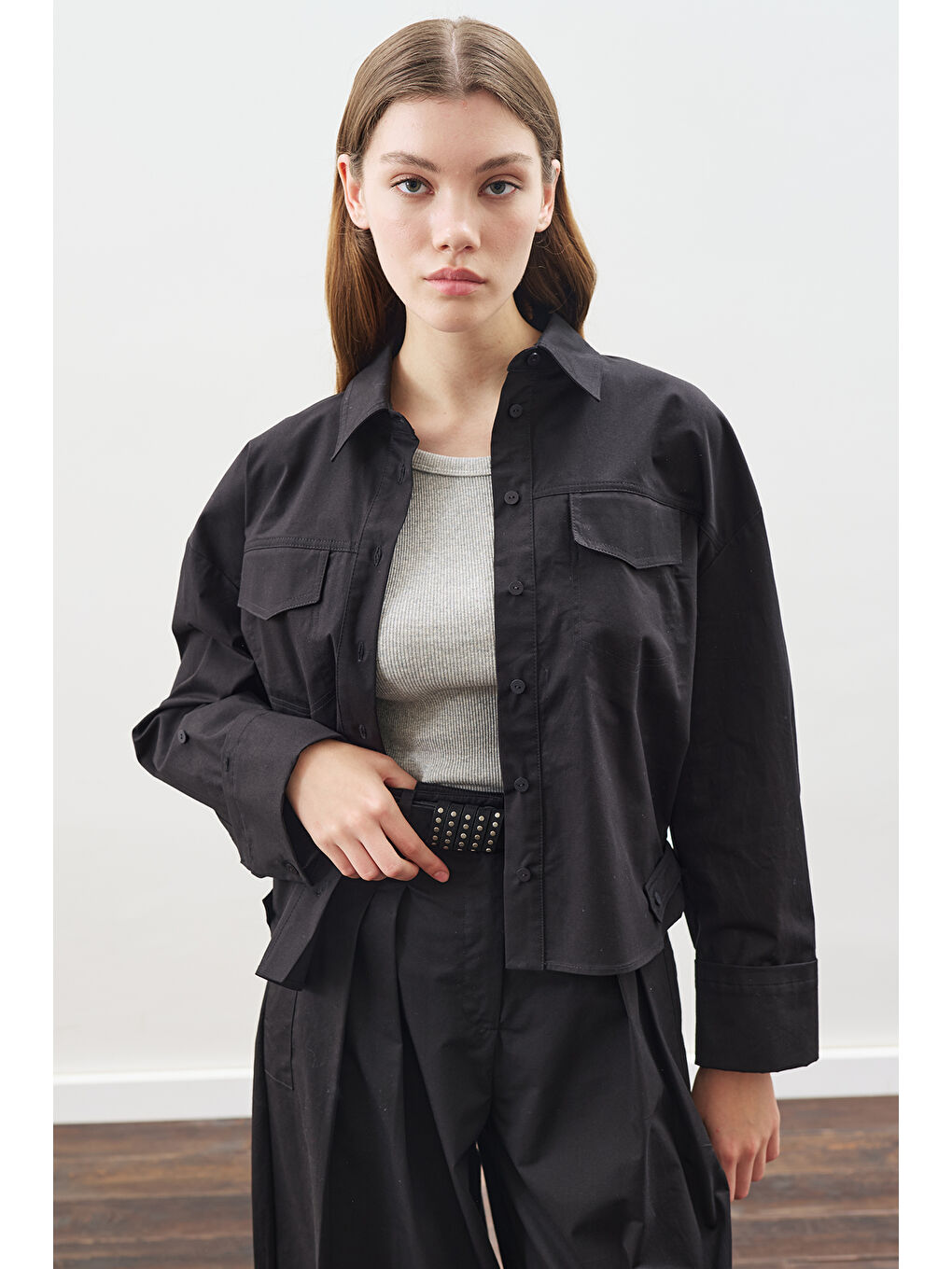 Dikiş Detaylı Bomber Gömlek Siyah-3