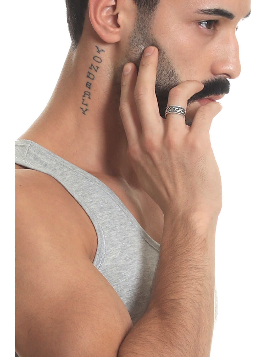 Gri Erkek Antik Gümüş Kaplama Ayarlanabilir Otantik Desenli Yüzük-5