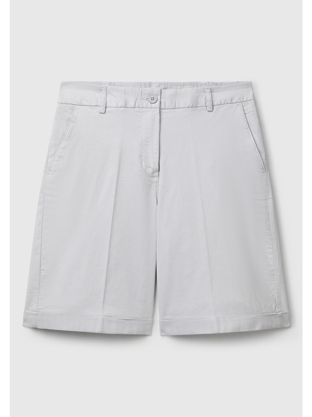Kadın Gri Pamuk Karışımlı Önü Düğmeli Regular Fit Bermuda Şort-1