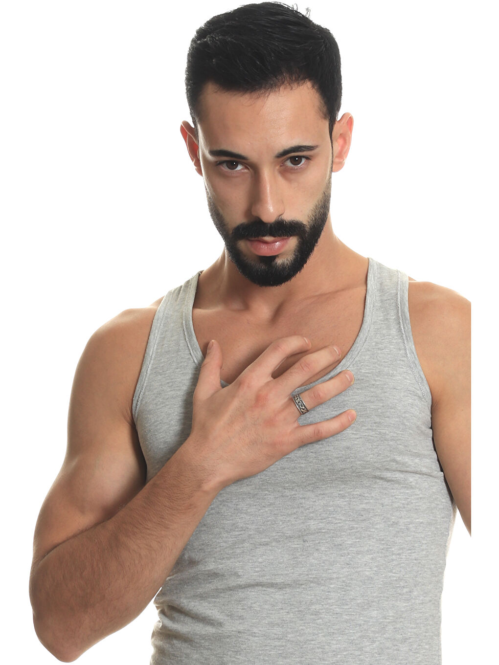 Gri Erkek Antik Gümüş Kaplama Ayarlanabilir Otantik Desenli Yüzük-6