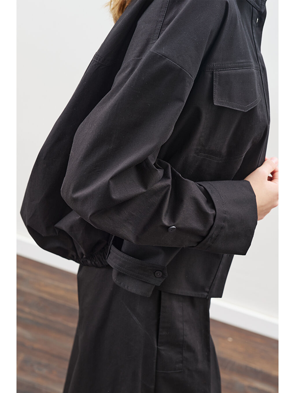 Dikiş Detaylı Bomber Gömlek Siyah-4