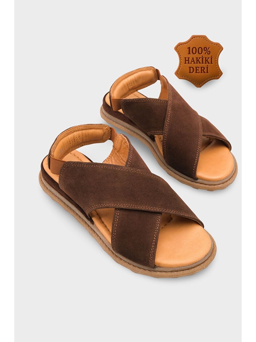 Kahverengi Elvira Çapraz Bantlı Cırtlı Deri Kadın Sandalet-1