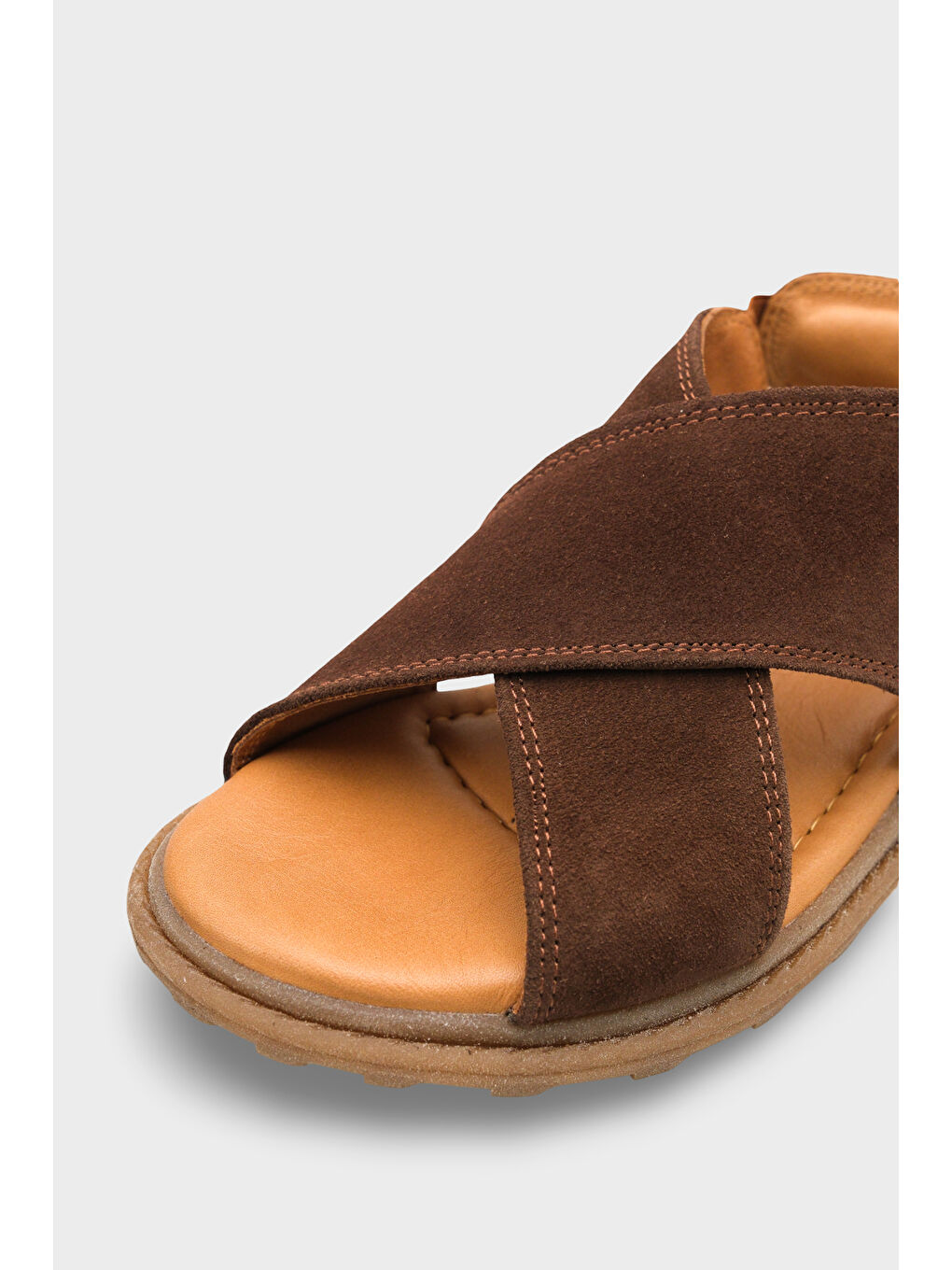 Kahverengi Elvira Çapraz Bantlı Cırtlı Deri Kadın Sandalet-2