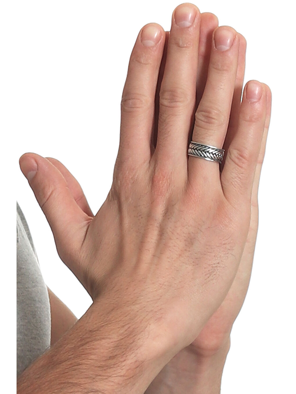 Gri Erkek Antik Gümüş Kaplama Ayarlanabilir Yaprak Desenli Yüzük-2