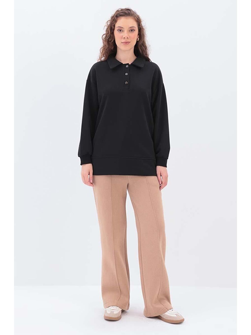 Siyah-Yanları Fermuarlı Yakalı Sweat-1