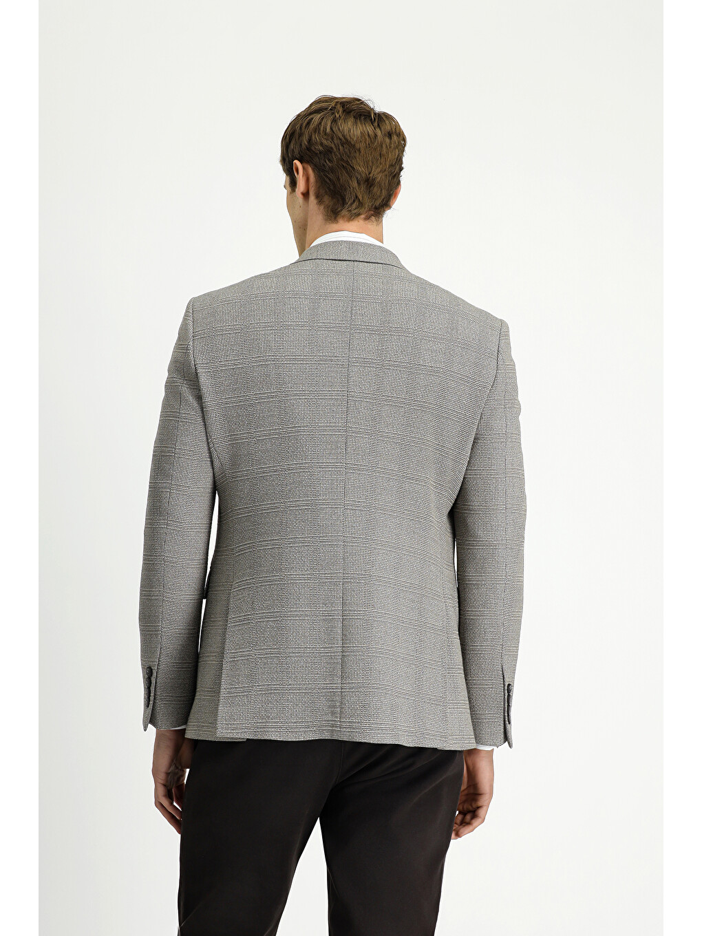 Bej 4 Drop Relaxed Fit Rahat Kesim Klasik Ekose Blazer Ceket-3