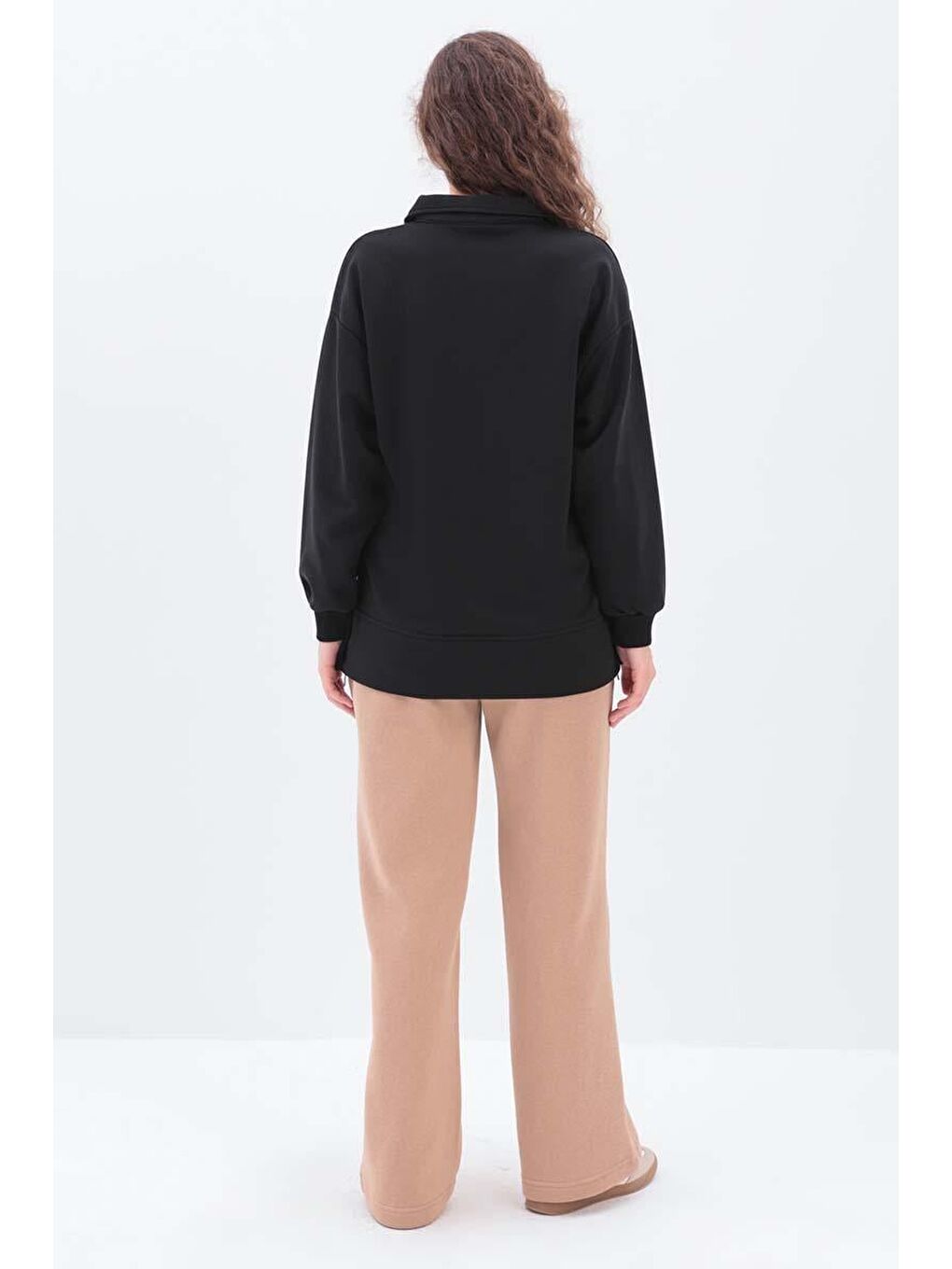 Siyah-Yanları Fermuarlı Yakalı Sweat-3