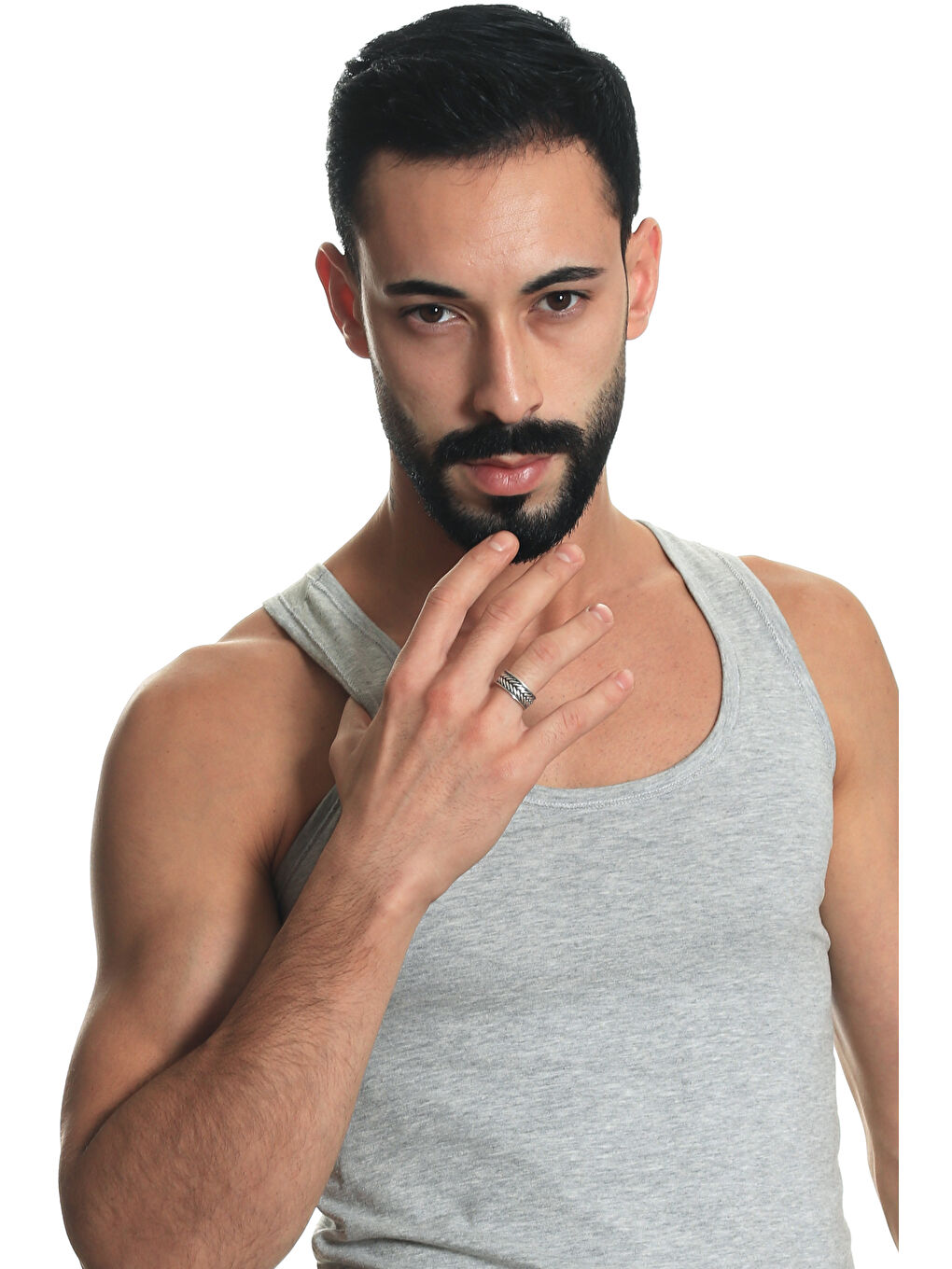 Gri Erkek Antik Gümüş Kaplama Ayarlanabilir Yaprak Desenli Yüzük-6