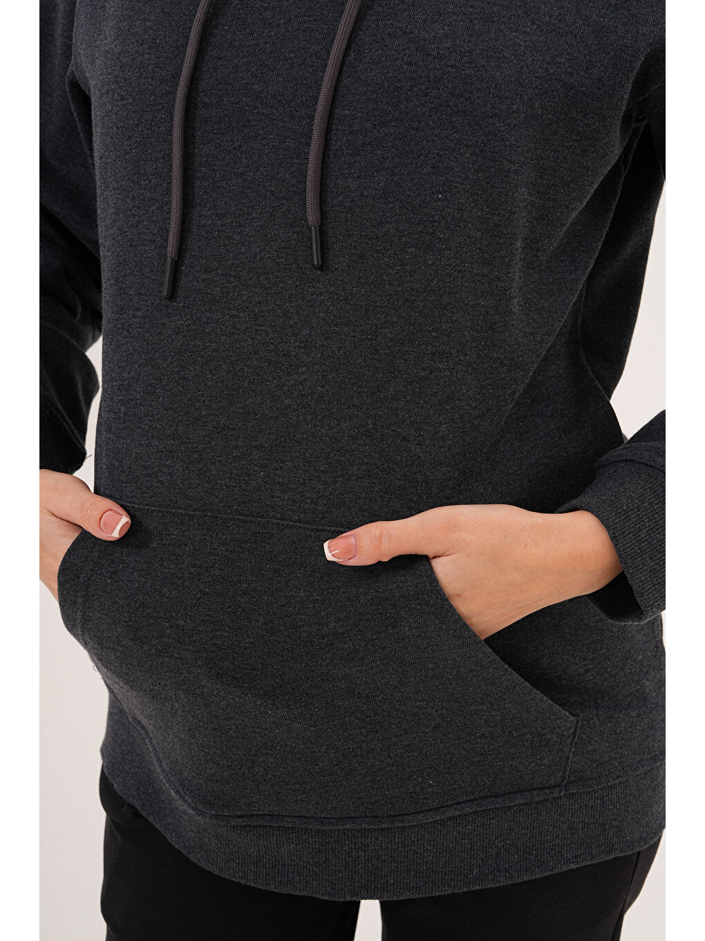 Antrasit %100 Pamuk Hamile ve Lohusa Basic Kapüşonlu Sweatshirt-9