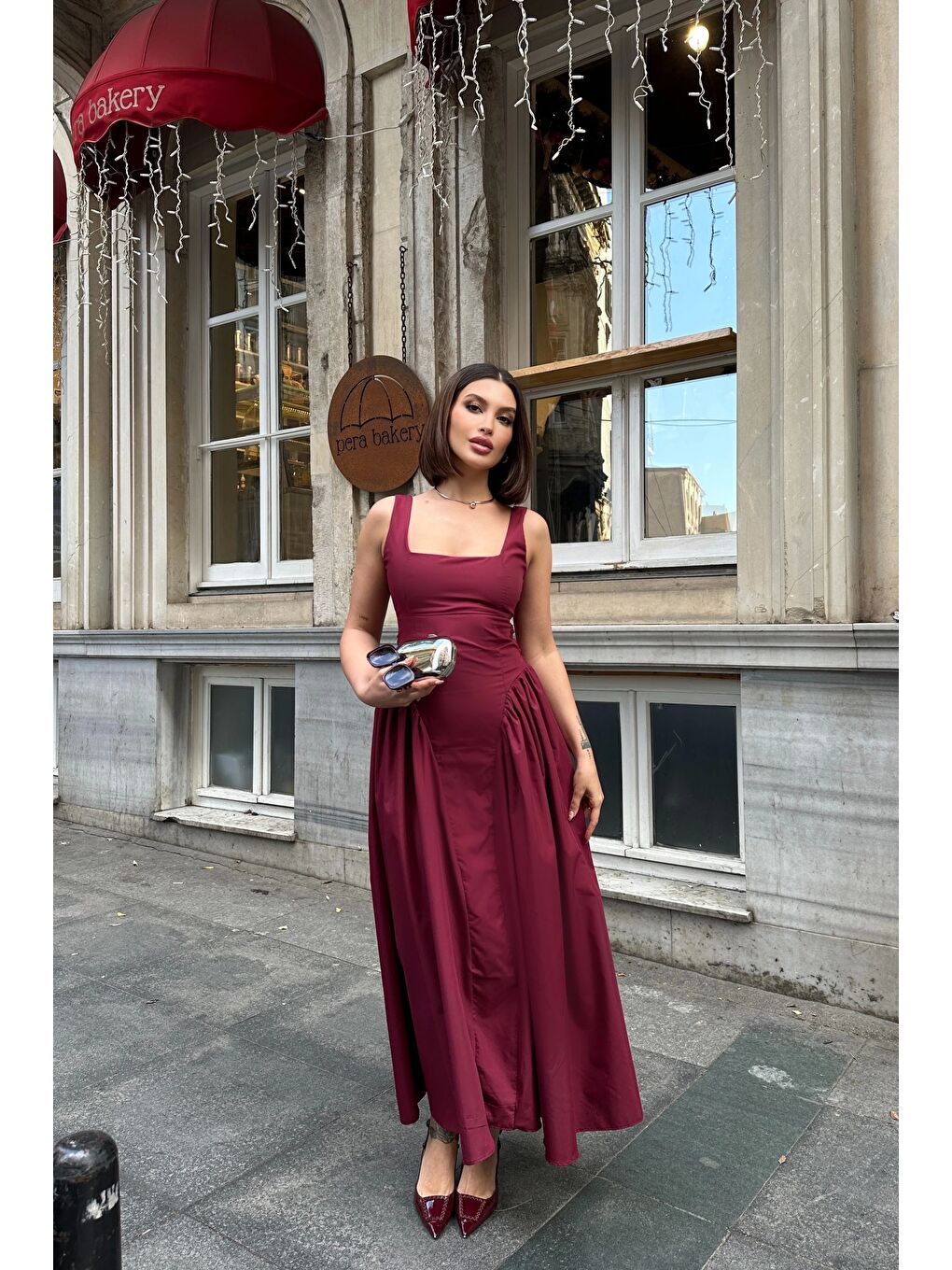 Kadın Bordo Sırt Dekolteli Elbise 1026-0042-1