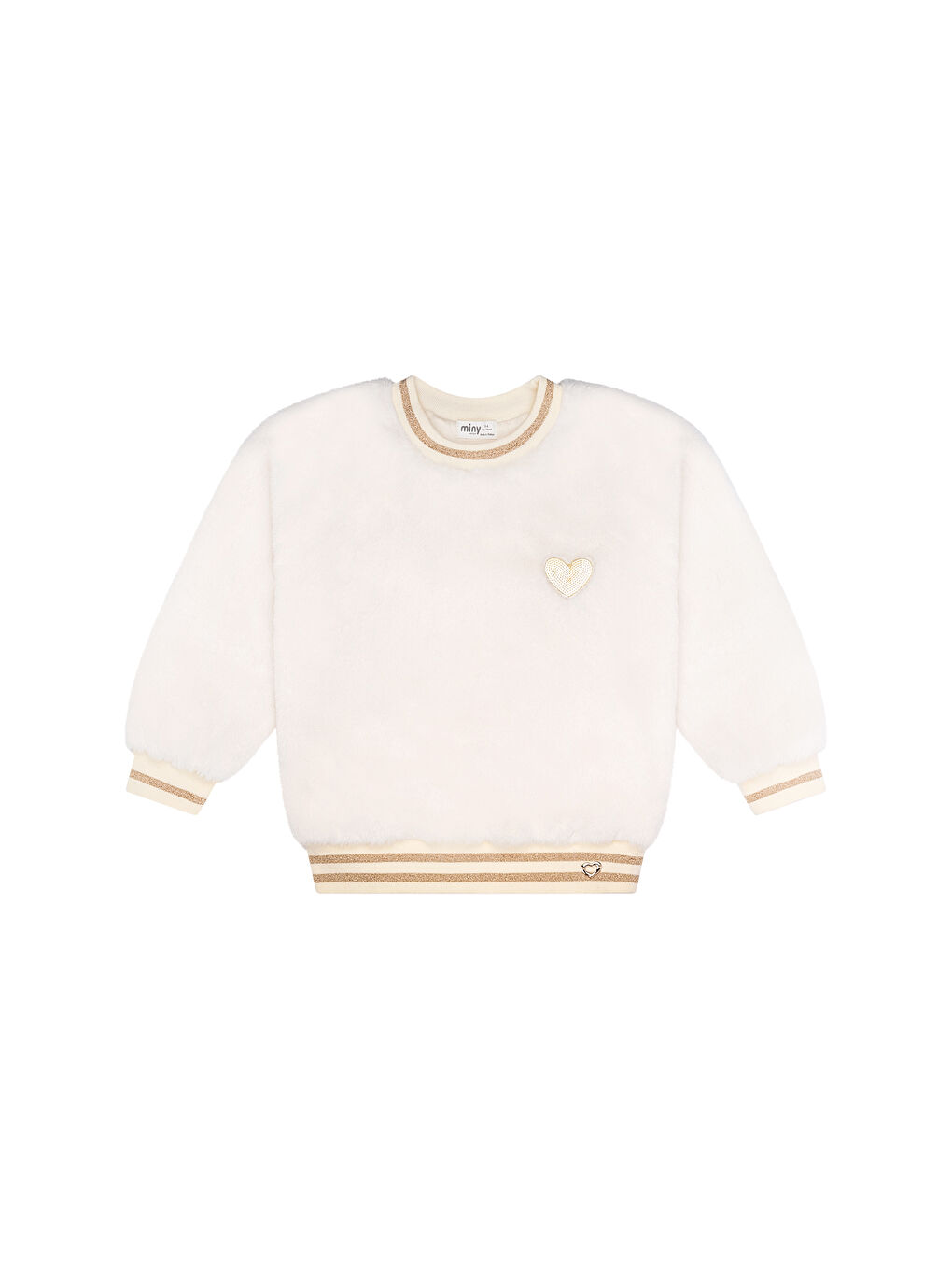 Ekru Pul Kalp Nakışlı Pelüş Sweatshirt-1