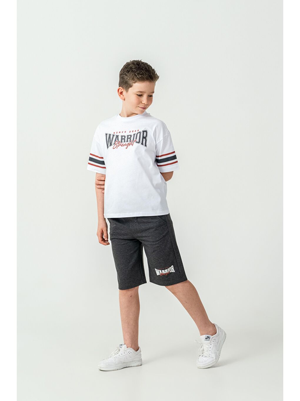 Antrasit Warrior Strenght Baskılı Erkek Çocuk Şort - Tişört Takımı-2