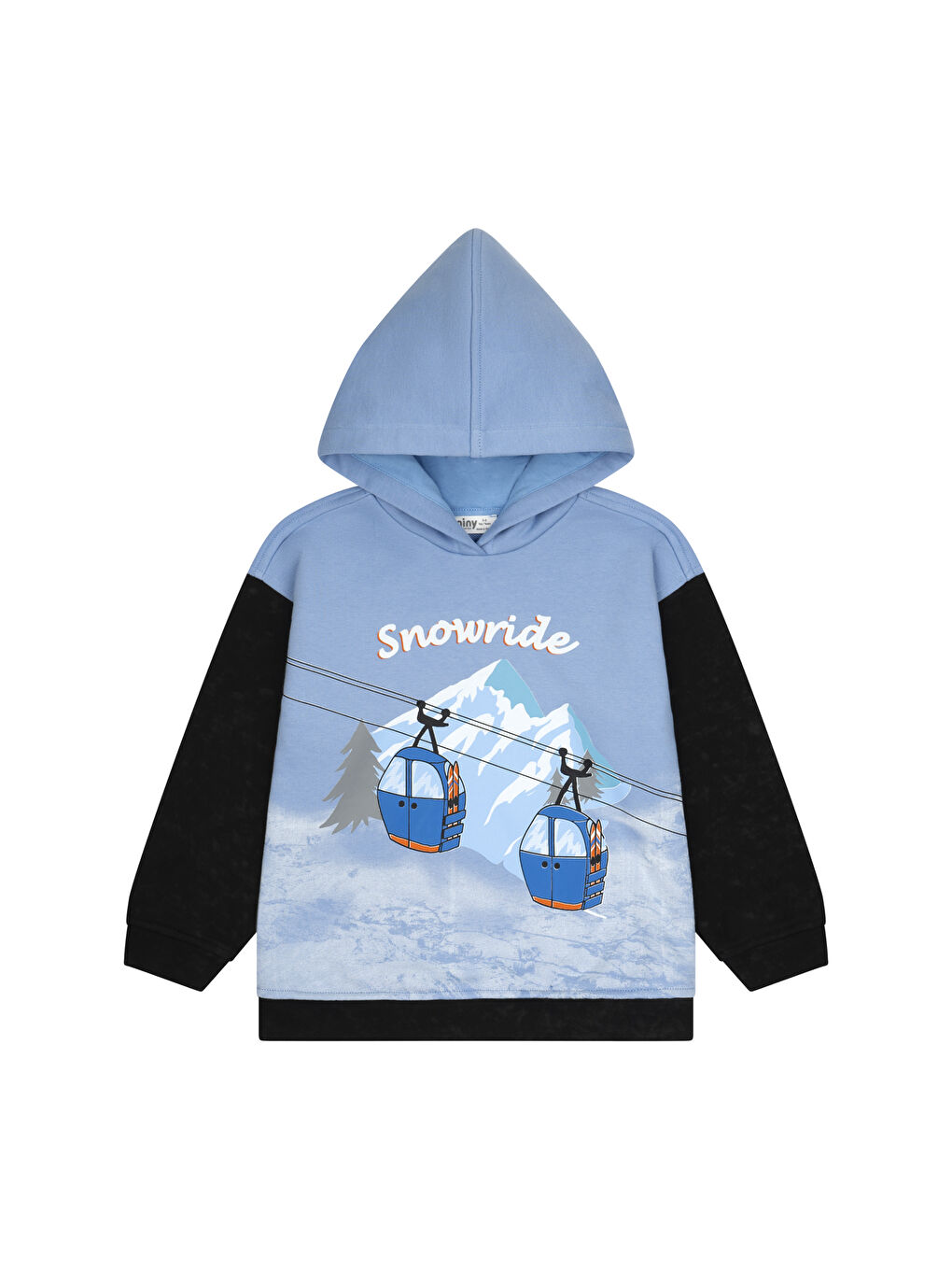 Mavi Teleferik Baskılı Kapüşonlu Uzun Kollu Sweatshirt-1