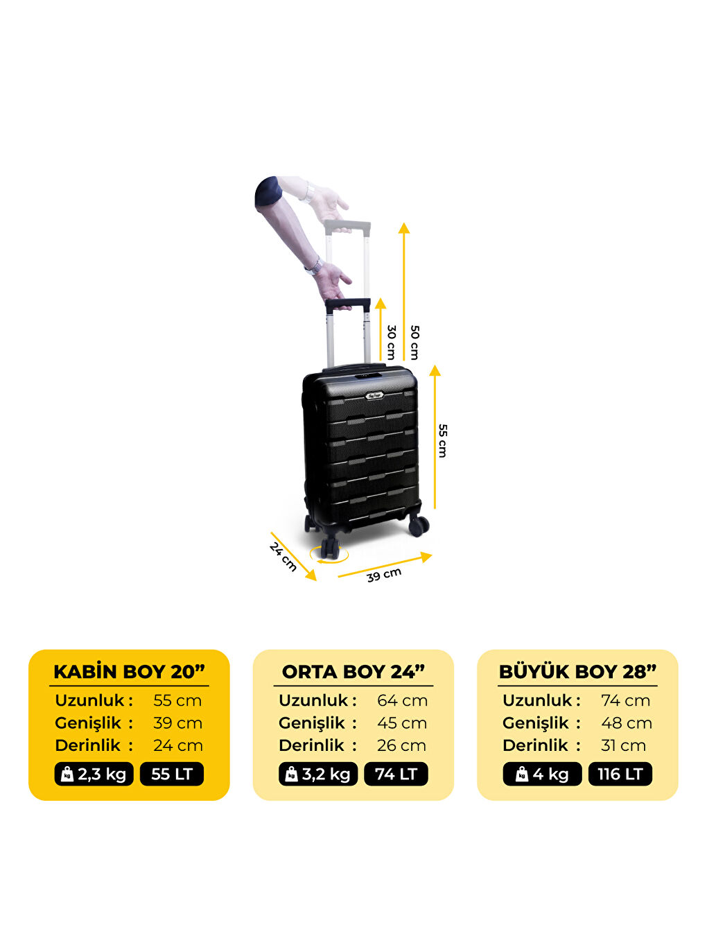 Moods Up TSA Kilitli 20" ABS Gövdeli Valiz | Kabin Boy-Siyah-3