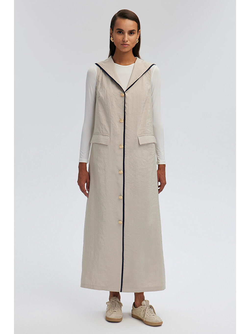 Bej Kruvaze Kolsuz Elbise-1