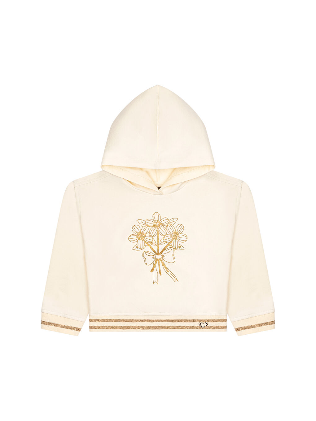 Ekru Çiçek Sim Baskılı Kapüşonlu Sweatshirt-1