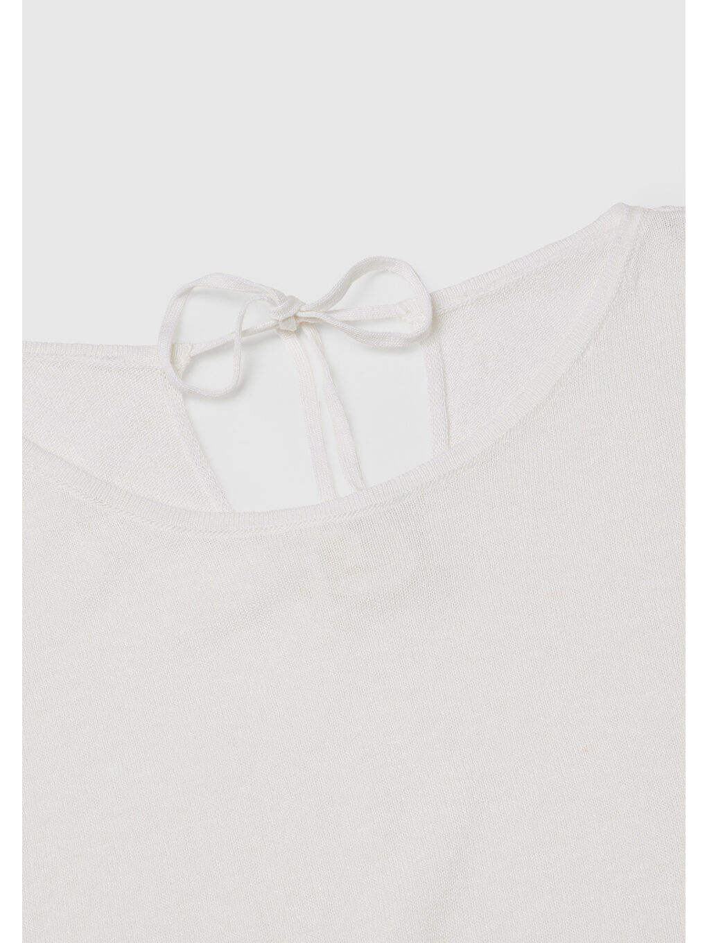 Kadın Beyaz Keten Karışımlı Omzu Açık Triko Kazak-5