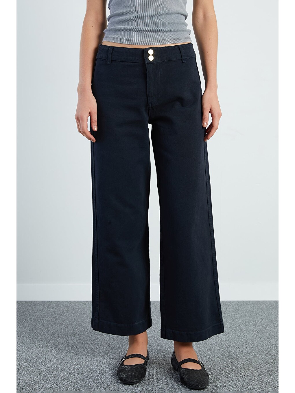 Lacivert Çift Düğmeli Gabardin Pantolon-3