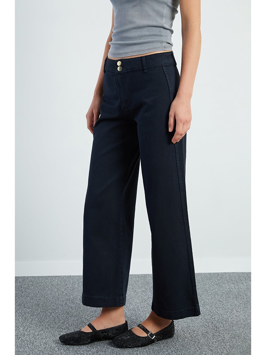 Lacivert Çift Düğmeli Gabardin Pantolon-4