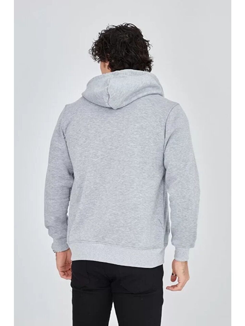 Unisex Tam Fermuarlı Kapşonlu  Sweatshirt - Gri-2