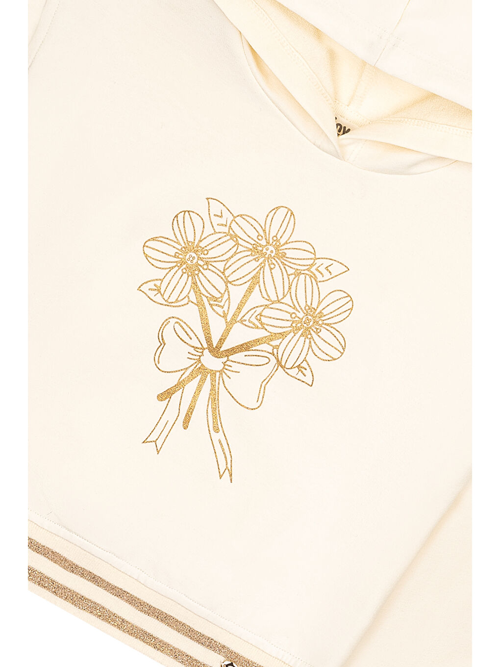 Ekru Çiçek Sim Baskılı Kapüşonlu Sweatshirt-3