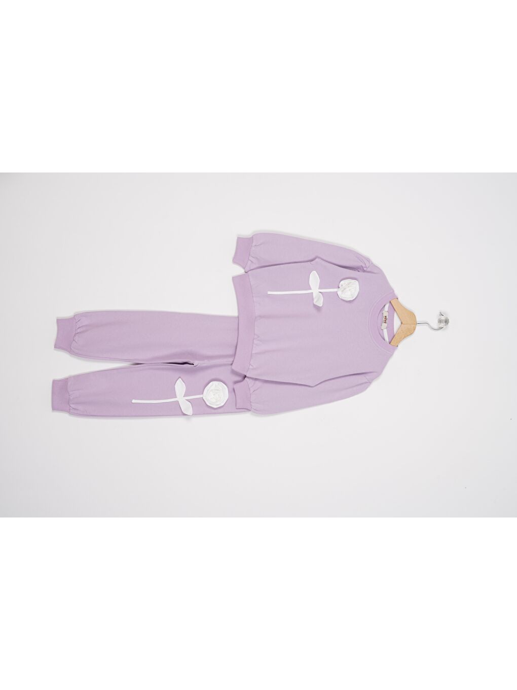 Gül Detaylı Paçası Lastikli Lila Renk Kız Çocuk Eşofman Takımı