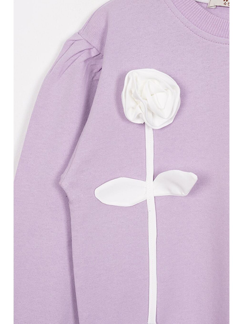 Gül Detaylı Paçası Lastikli Lila Renk Kız Çocuk Eşofman Takımı-1