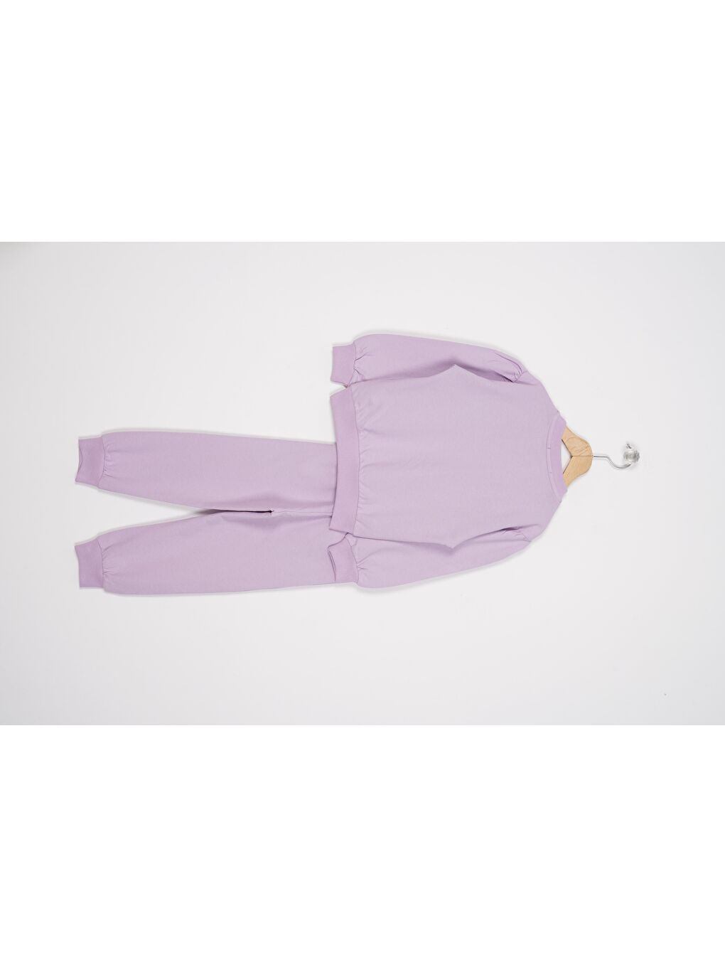 Gül Detaylı Paçası Lastikli Lila Renk Kız Çocuk Eşofman Takımı-2