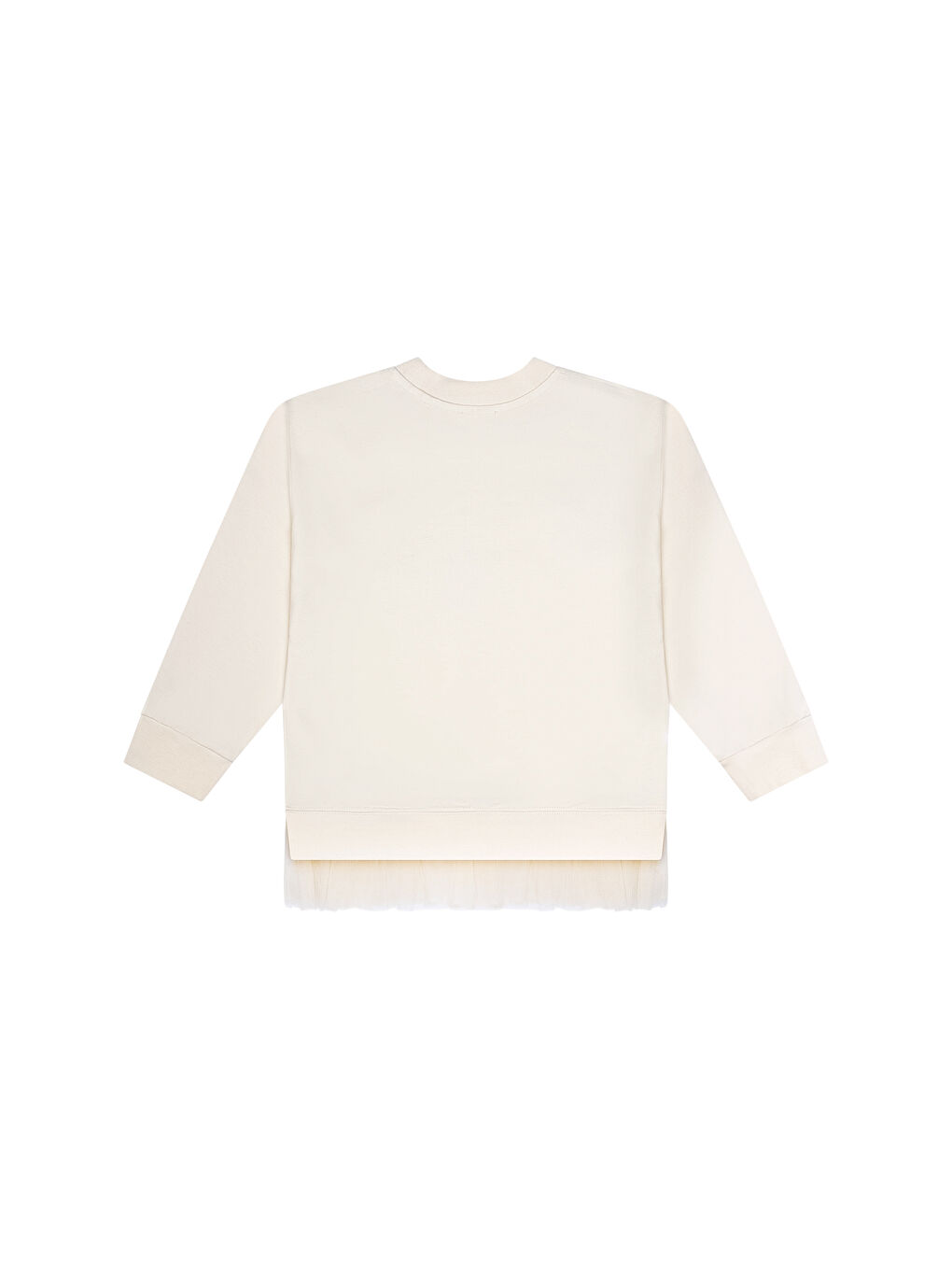 Ekru Çiçek Nakışlı Tüllü Sweatshirt-2