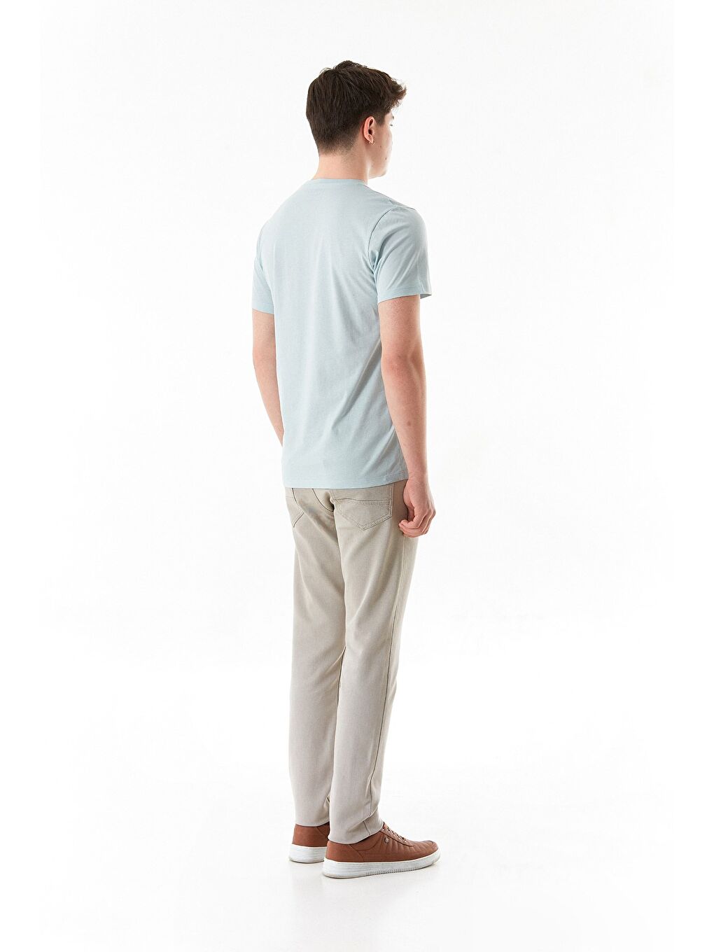 Mavi Kabartma Baskılı Bisiklet Yaka Tişört-3