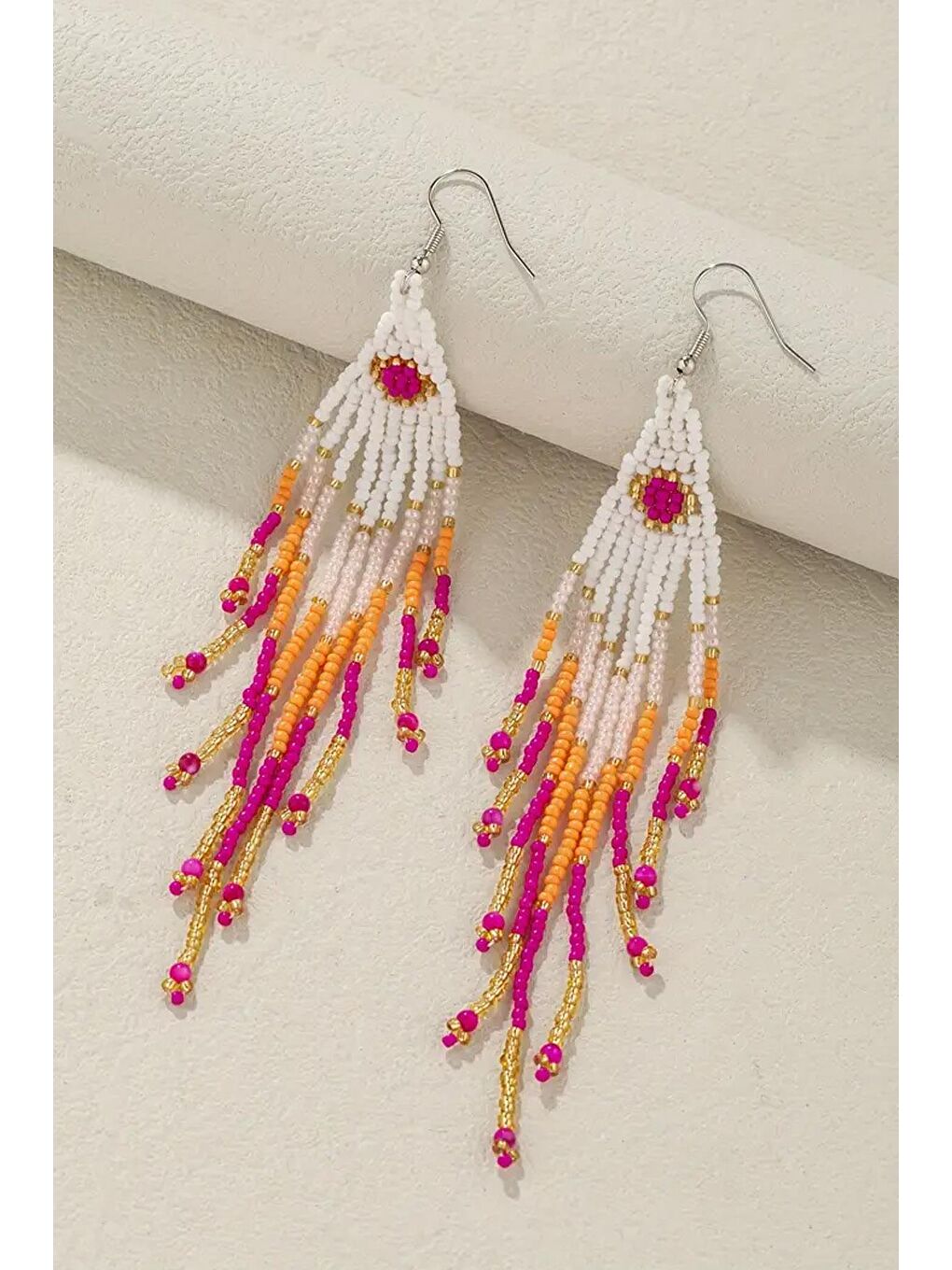 Pembe Bali Elyapımı Uzun Boncuk Bohem Tarz Küpe-1