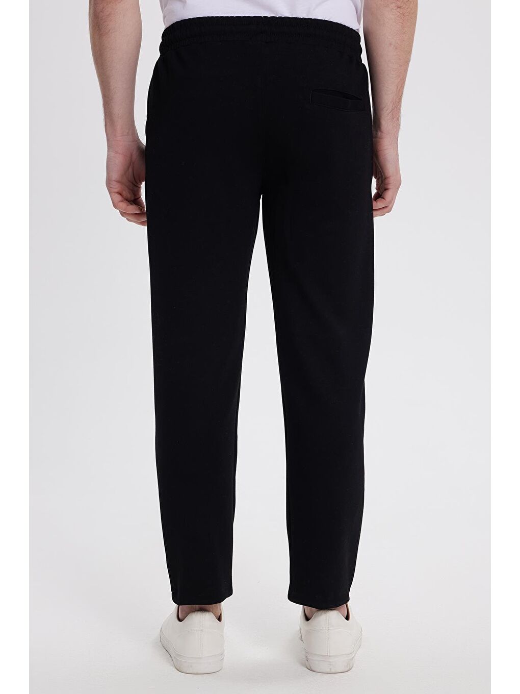 Erkek Slim Fit Dar Kesim Beli Bağcıklı 3 Cepli Geniş Paça Siyah Eşofman Altı-6